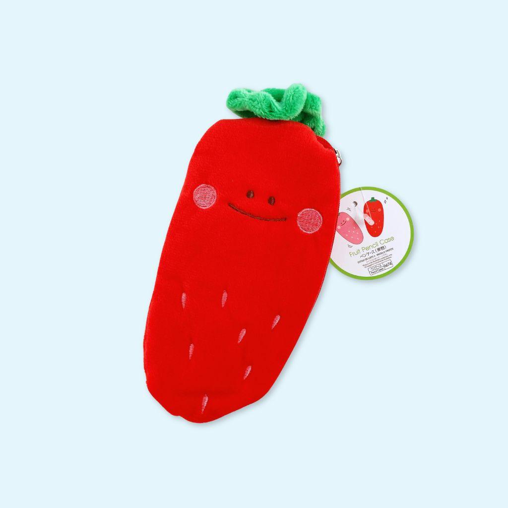 Trousse à crayons en peluche avec smiley aux fruits et légumes