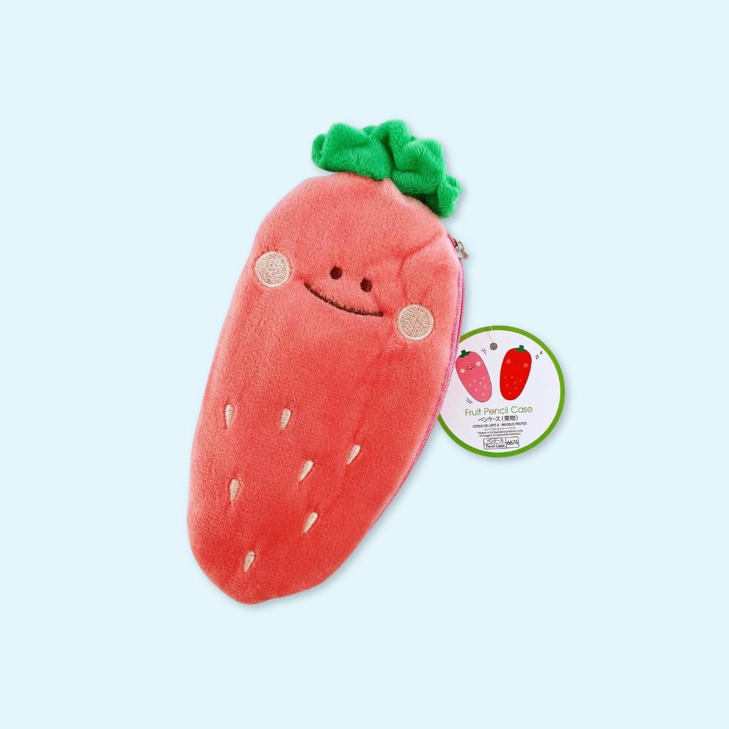 Trousse à crayons en peluche avec smiley aux fruits et légumes