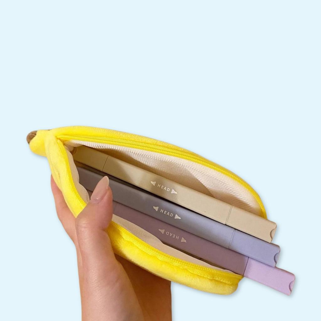 Trousse à crayons en peluche avec smiley aux fruits et légumes