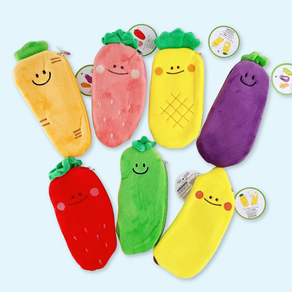 Trousse à crayons en peluche avec smiley aux fruits et légumes